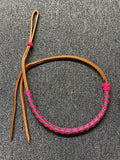 Braided Nylon & Leather Over N Under Whip Hot Pink Silver