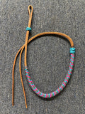 Braided Nylon & Leather Over N Under Whip Hot Pink Turquoise Silver