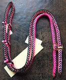 Martha Josey Super Knot Barrel Racing Rein Black/White/Hot Pink