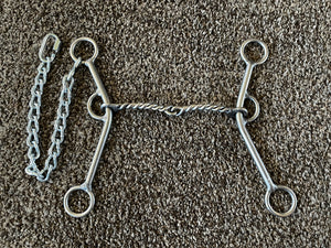 William Crutcher lift bit for horses with 1/4 inch twisted wire snaffle mouth and 8 inch shank