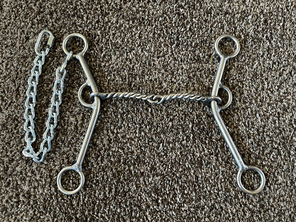 William Crutcher lift bit for horses with 1/4 inch twisted wire snaffle mouth and 8 inch shank