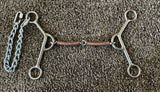 William Crutcher reverse gag snaffle bit for horses with angled 7 inch shank and 5-1/2 inch copper wrapped mouth