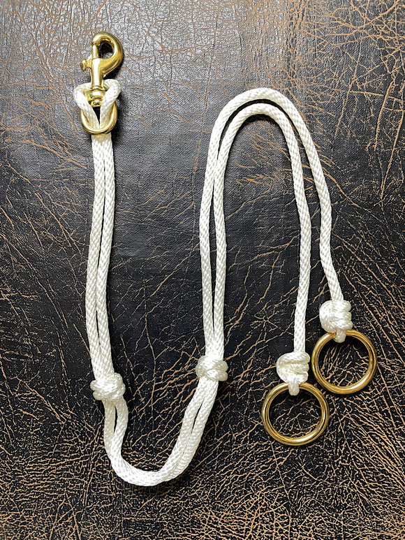 White poly rope standing martingale with brass hardware
