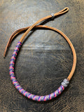 Braided Nylon & Leather Over N Under Whip Hot Pink Silver Purple