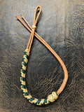 Braided Nylon & Leather Hand Quirt  Hunter Green Tan
