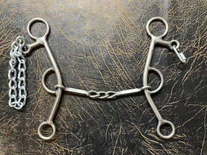 L&W Lift bit with 8 inch shank, custom made hex snaffle chain mouth and curb set back