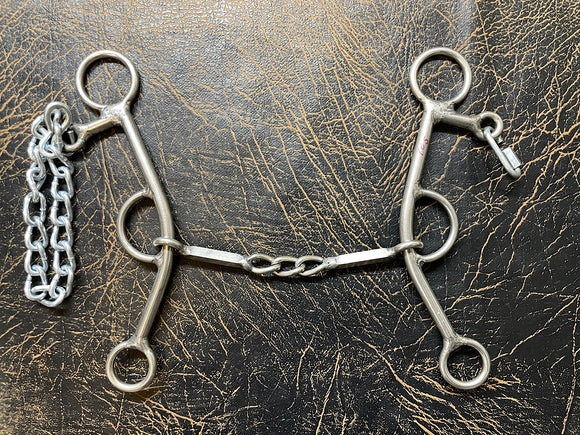 L&W Lift bit with 8 inch shank, custom made hex snaffle chain mouth and curb set back