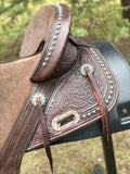 Used 14.5 inch Circle Y Tammy Fischer Wide Fit Remuda Signature Treeless Barrel Saddle 1317