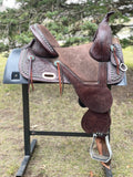 Used 14.5 inch Circle Y Tammy Fischer Wide Fit Remuda Signature Treeless Barrel Saddle 1317