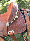 Used 16 inch Billy Cook Half Breed Barrel Saddle model 2010 with matching breastcollar and rear cinch