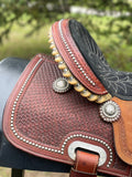 15 inch hot oil, original Billy Cook with 6 inch rear cinch, matching breastcollar, and 2 inch original Walls stirrups