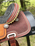 15 inch hot oil, original Billy Cook with 6 inch rear cinch, matching breastcollar, and 2 inch original Walls stirrups