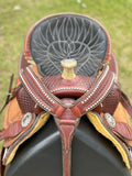 15 inch hot oil, original Billy Cook with 6 inch rear cinch, matching breastcollar, and 2 inch original Walls stirrups