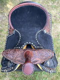 14 inch Pro Rider Saddle, white buckstitching suede covered hardseat, 5207-7MGT