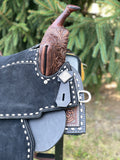 14 inch Pro Rider Saddle, white buckstitching suede covered hardseat, 5207-7MGT
