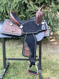 14 inch Pro Rider Saddle, white buckstitching suede covered hardseat, 5207-7MGT