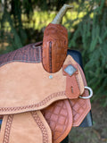 14.5 inch Pro Rider Saddle, carved basket tooling, square conchos, 5052-7MGT