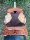 14.5 inch Pro Rider Saddle, carved basket tooling, square conchos, 5052-7MGT