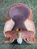 14.5 inch Pro Rider Saddle, carved basket tooling, square conchos, 5052-7MGT