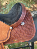 14 inch Pro Rider Saddle, diamond tooled, black suede seat, 5051-7MGT