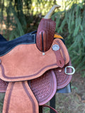14 inch Pro Rider Saddle, diamond tooled, black suede seat, 5051-7MGT