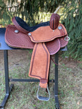 14 inch Pro Rider Saddle, diamond tooled, black suede seat, 5051-7MGT