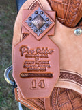 14 inch Pro Rider Saddle, carved basket tooling, cut corner skirt, 5053-7MGT-NOI
