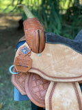 14 inch Pro Rider Saddle, carved basket tooling, cut corner skirt, 5053-7MGT-NOI