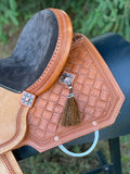 14 inch Pro Rider Saddle, carved basket tooling, cut corner skirt, 5053-7MGT-NOI