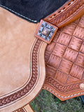 14 inch Pro Rider Saddle, carved basket tooling, cut corner skirt, 5053-7MGT-NOI