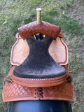 14 inch Pro Rider Saddle, carved basket tooling, cut corner skirt, 5053-7MGT-NOI