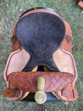 14 inch Pro Rider Saddle, carved basket tooling, cut corner skirt, 5053-7MGT-NOI