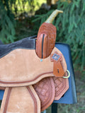 14 inch Pro Rider Saddle, carved basket tooling, cut corner skirt, 5053-7MGT-NOI