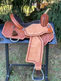 14 inch Pro Rider Saddle, carved basket tooling, cut corner skirt, 5053-7MGT-NOI