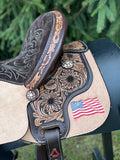 15 inch Circle Y Josey Cash Patriot Spirit Barrel Saddle, wide tree, MJ57