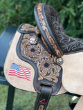 15 inch Circle Y Josey Cash Patriot Spirit Barrel Saddle, wide tree, MJ57