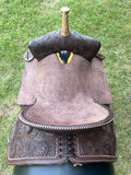 New 14 inch hard seat Pro Rider barrel saddle with copper pinwheel conchos and 4.5 inch pencil roll cantle with copper dots