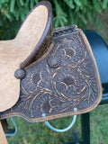 New 14.5 inch Pro Rider barrel saddle with wide tree buffed leather and pencil roll cantle hard seat
