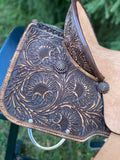 New 14.5 inch Pro Rider barrel saddle with wide tree buffed leather and pencil roll cantle hard seat