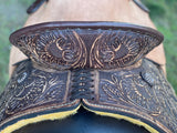 New 14.5 inch Pro Rider barrel saddle with wide tree buffed leather and pencil roll cantle hard seat