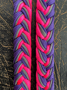 Martha Josey Super Knot Barrel Racing Rein Purple/Silver/Hot Pink