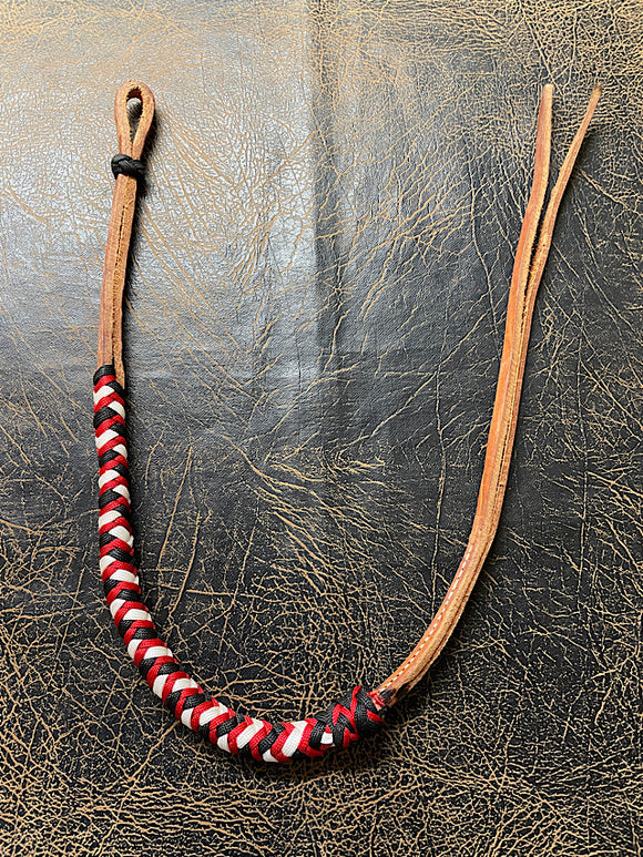 Braided Nylon & Leather Hand Quirt Black White Red
