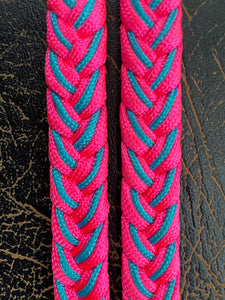 Martha Josey Super Knot Barrel Racing Rein Hot Pink/Turquoise