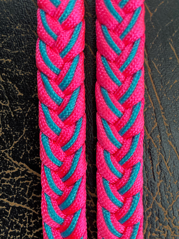 Martha Josey Super Knot Barrel Racing Rein Hot Pink/Turquoise