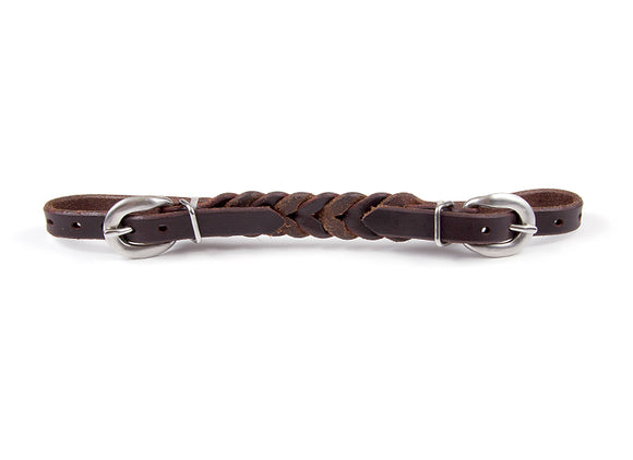 Top quality, hot oiled, braided leather, curb strap featuring stainless buckles