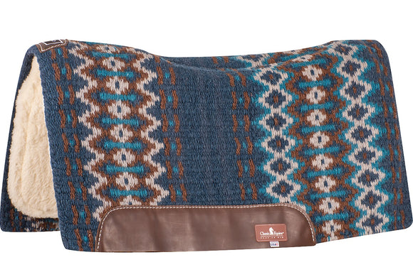 Classic Equine SensorFlex Wool Contoured Top Saddle Pad 34x38 Navy Chestnut