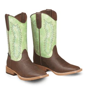 Kids Wyatt Double Barrel Western Boots, Lime Green, Brown