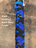 Braided Nylon & Leather Hand Quirt Royal Purple Black Metallic
