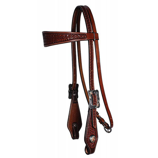 Professionals Choice Chestnut colored Browband Headstall with stitched border and dyed edges.