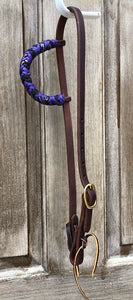 Beagley Premium Leather Purple and Black Metallic Single Ear Headstall